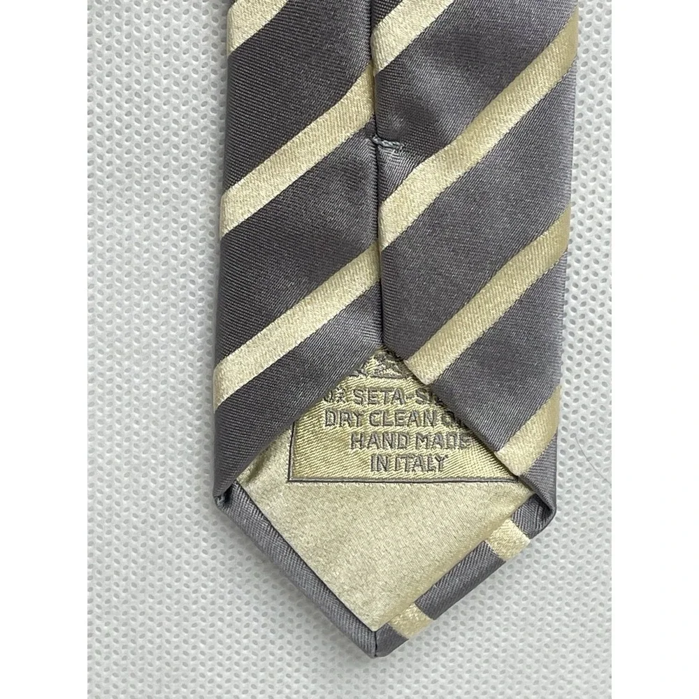 Brioni Classic Thick Repp Silk Striped Tie Gray Yellow Handmade Italian Necktie